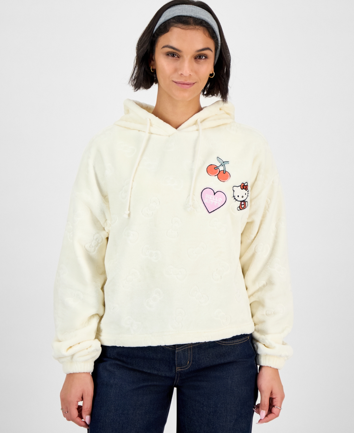 Grayson Threads, The Label Juniors' Embossed Sherpa Hoodie In White