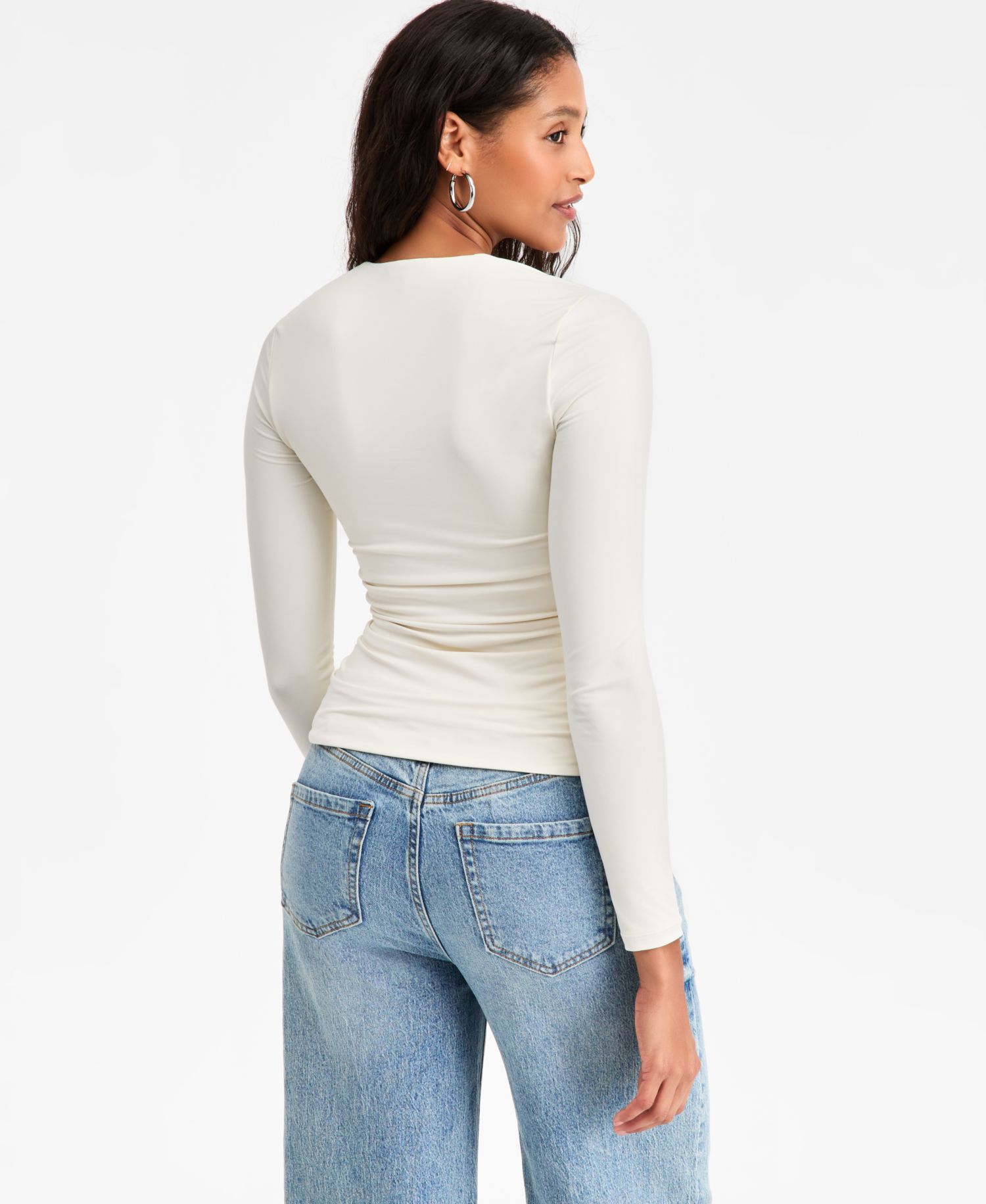 Women's Square-Neck Ruched Knit Top