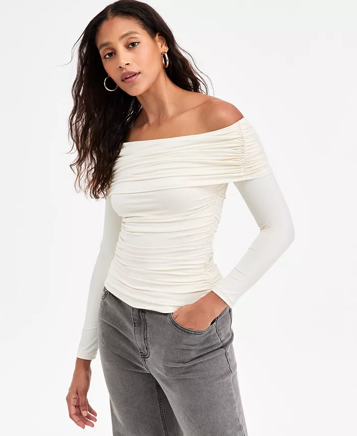Women's Off-The-Shoulder Ruched Knit Top