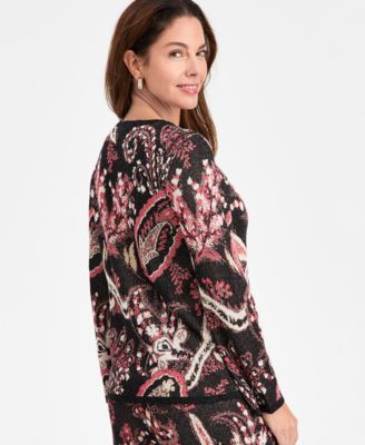 Women's Paisley Metallic-Threaded Jacquard Sweater, Macy's Exclusive