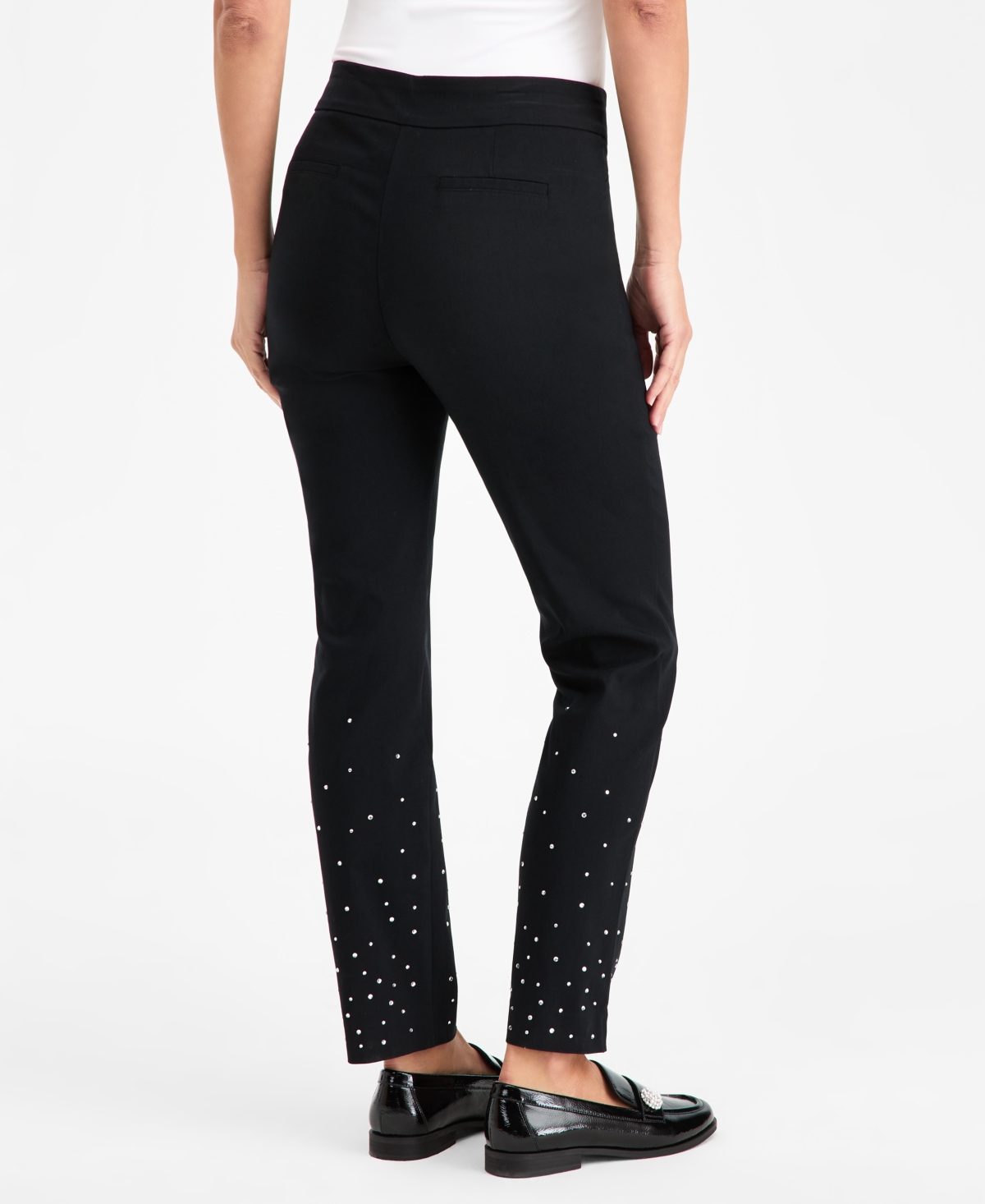 Jm Collection Women's Rhinestone Pearl Embellished Pull-on Cambridge Pants, Macy's Exclusive In Black