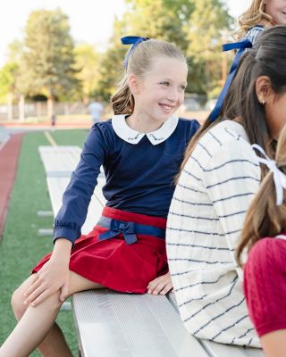 Little and Big Girls' Organic Long Sleeve Knit Top with Woven Collar