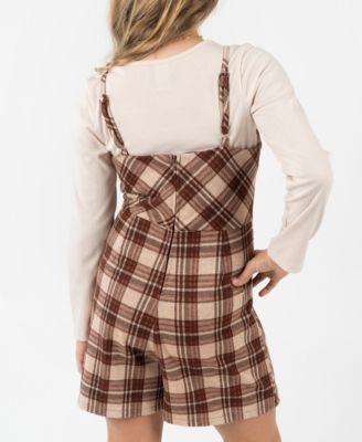 Big Girls 2-Piece Plaid Top, Jumper with Shorts, and Necklace Set