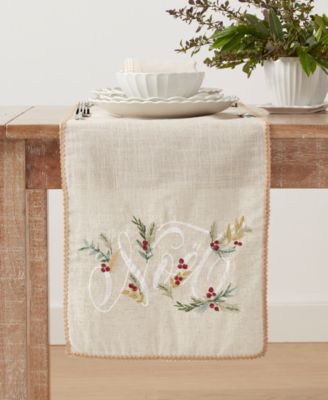 French Perle Holly Noel Table Runner, 14" x 72"
