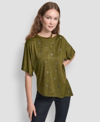 Women's Short Sleeve Grommet Detail Cutout Top