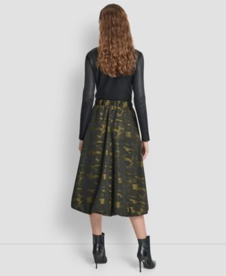 Women’s Camo Print Jacquard Bubble Midi Skirt