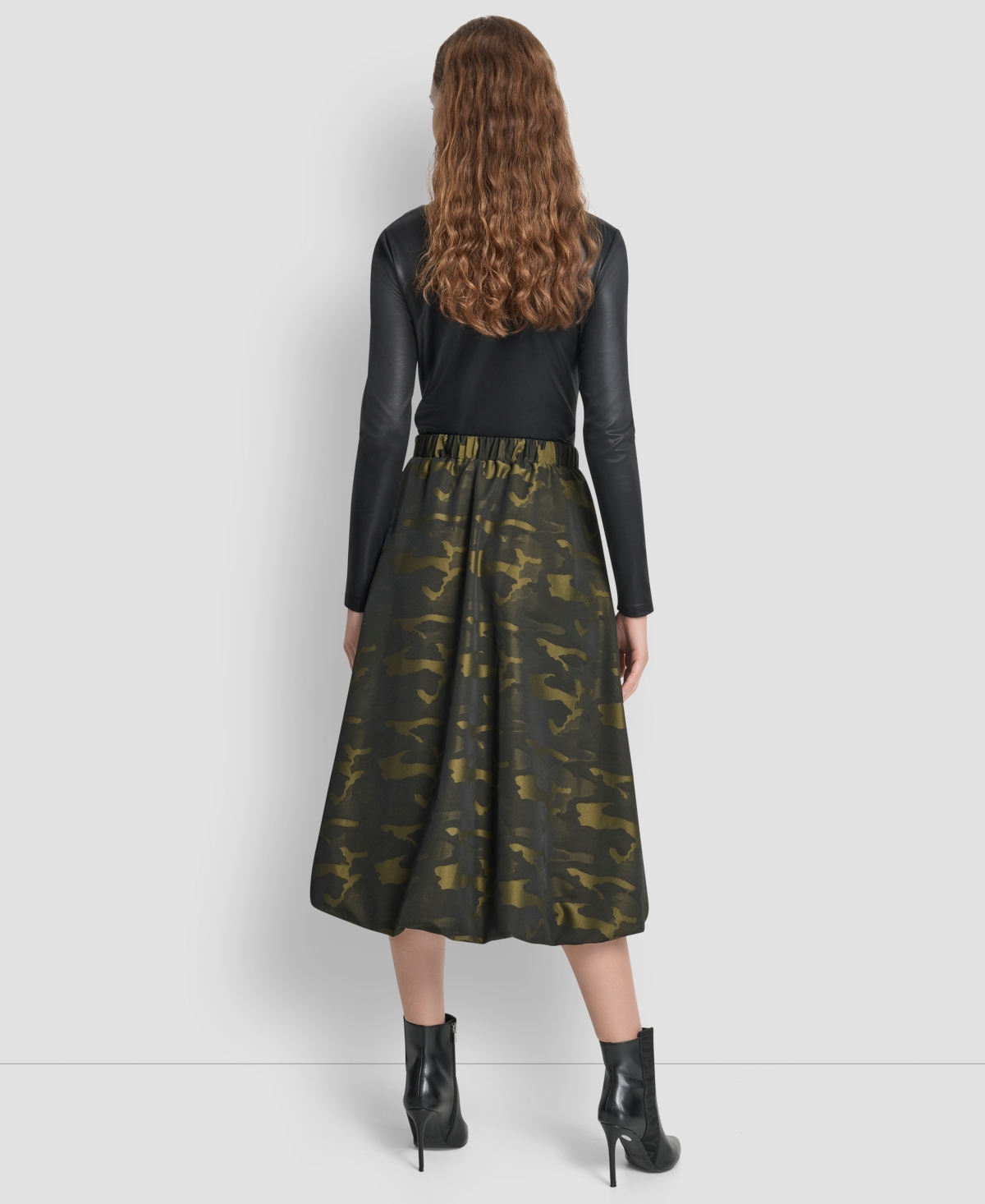 Dkny Camo Jacquard Bubble Hem Midi Skirt In Green