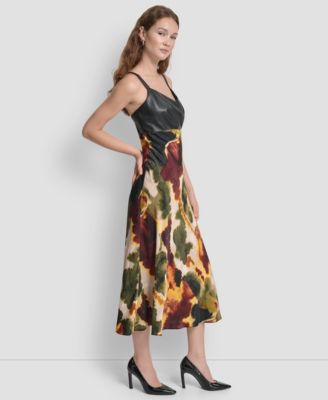 Women's Sleeveless Mix Media Printed Dress