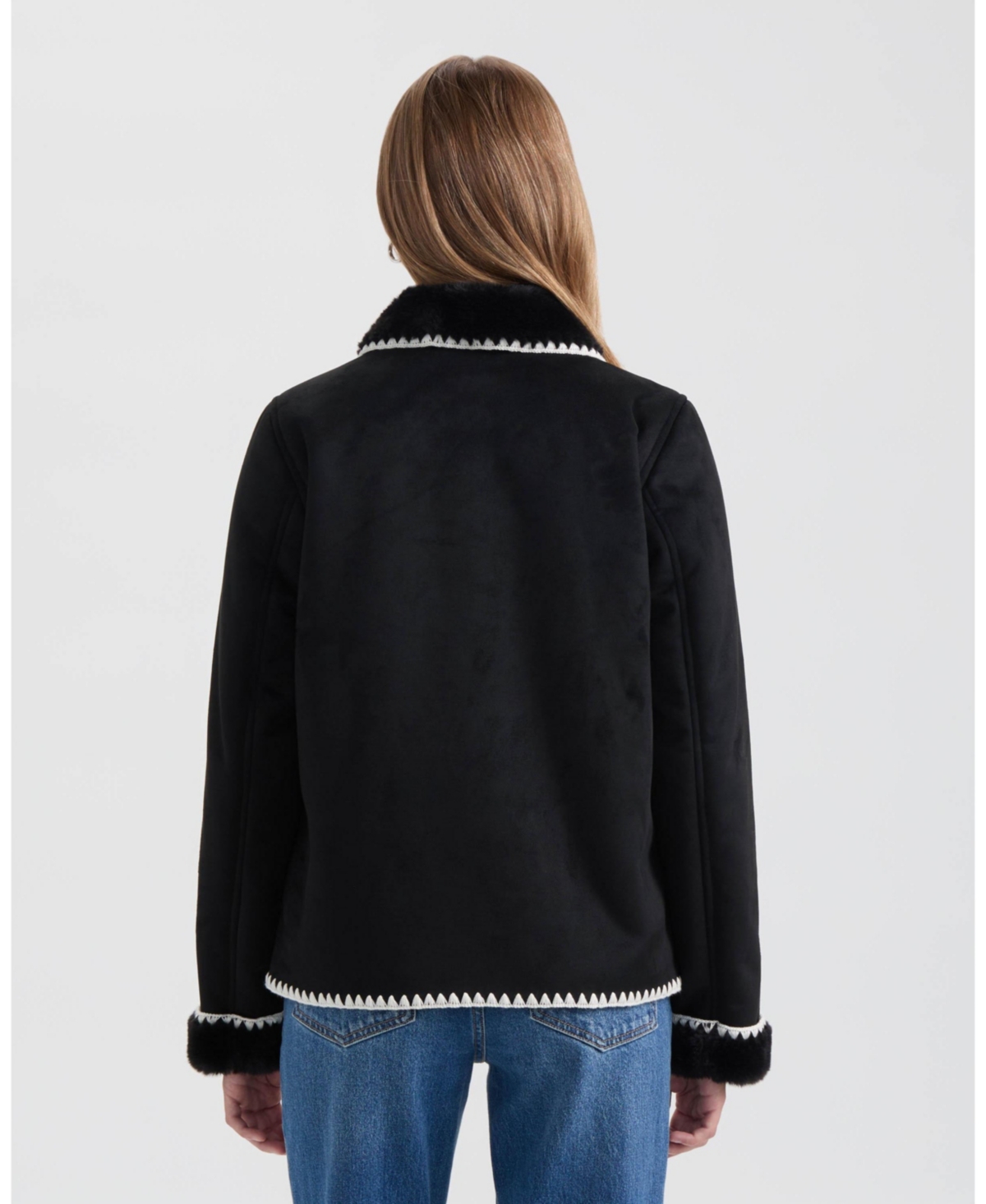 Ellen Tracy Women's Shearling Jacket with Contrast Stitching