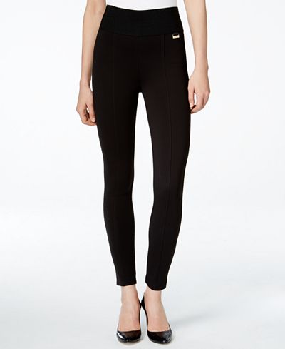 Calvin Klein Pull-On Wide-Waistband Knit Pants - Pants - Women - Macy's
