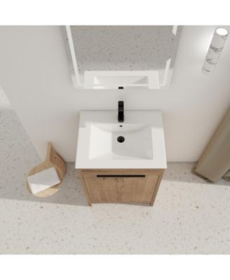 24" Freestanding Ceramic Sink Bathroom Vanity with Soft-Close Cabinet Doors