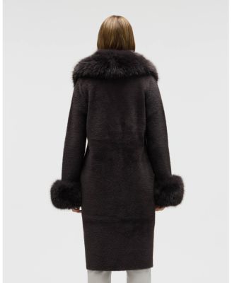 Women's Longline Elegant Coatigan with Detachable Fur Collar and Cuffs
