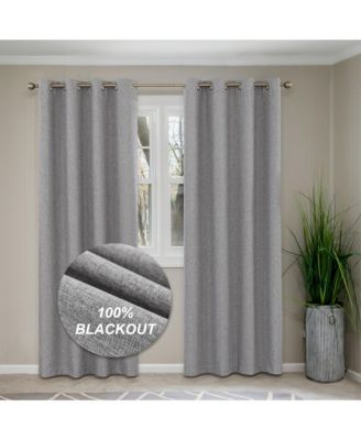 100% Blackout Linen Texture Curtains with Grommet Top, 2 Panels