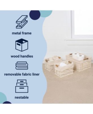 Callan Vintage Industrial Handmade Set of 3 Wire Metal Nesting Storage Baskets with Wood Handles