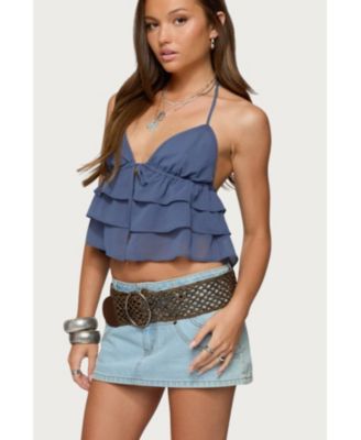 Womens Zephi Split Front Ruffled Top