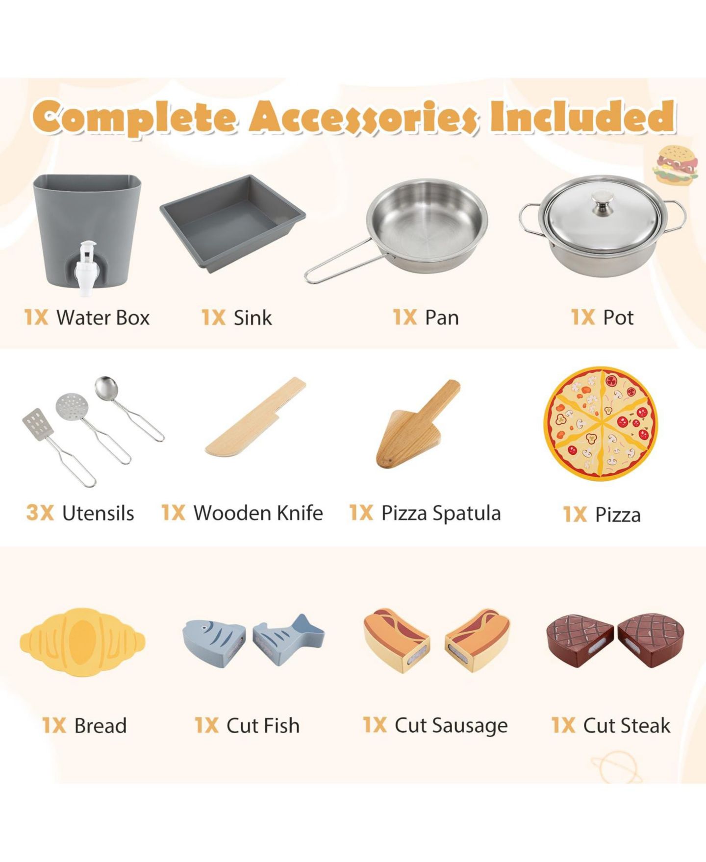 Детские игрушки Mecale 3-Piece Outdoor Kitchen Set Mud Kitchen with Separate BBQ Grill and Pizza Oven — фото 4