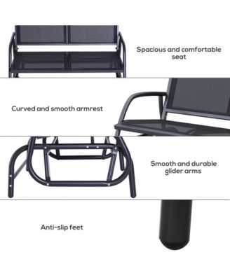 Outsunny 47 Inch Black 2 Person Outdoor Glider Bench with Steel Frame