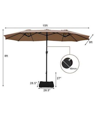 15 Feet Double-Sided Twin Patio Umbrella with Crank and Base