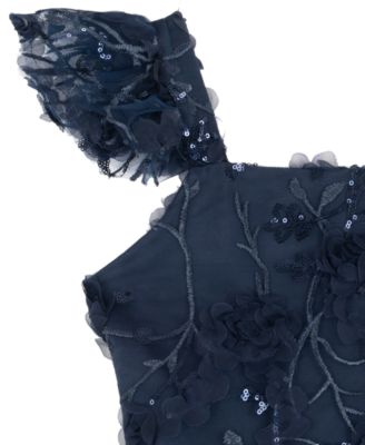 Big Girls 3D Floral Embroider Mesh Social Dress