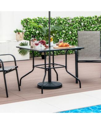 35'' Patio Dining Table Square Outdoor Dining Table with Tempered Glass Tabletop