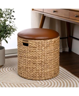 Josie Modern Coastal Hand-Woven Hyacinth Storage Ottoman with Lid
