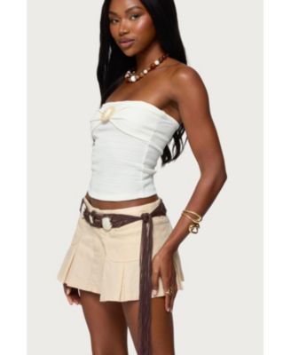 Womens Layered Textured Knit Strapless Top