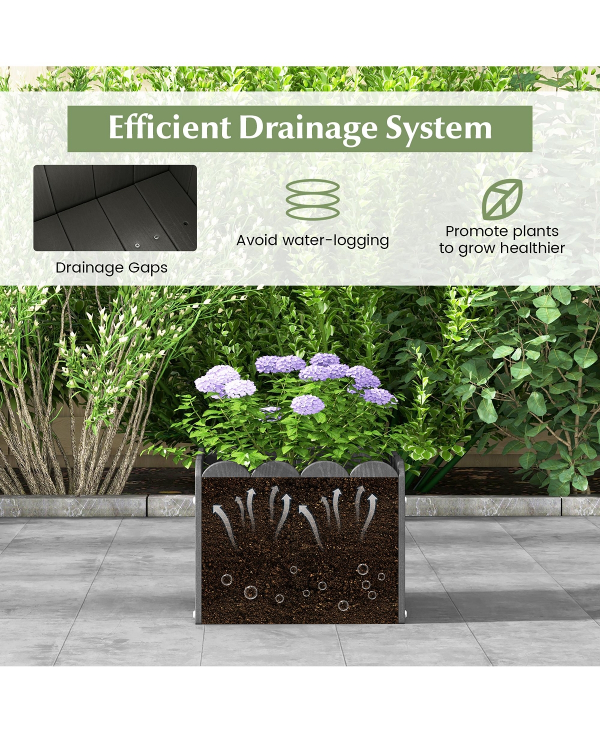 Gymax 2 Pack Square Planter Box Weather-Resistant Hdpe Flower Pot Garden Bed
