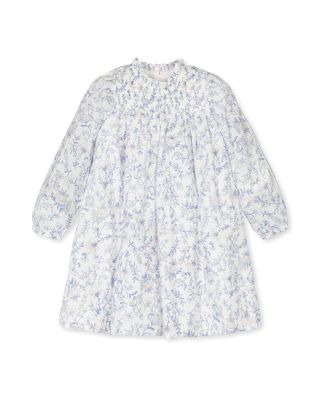 Little and Big Girls' Organic Long Sleeve Ruffle Neck Smocked Yoke Dress