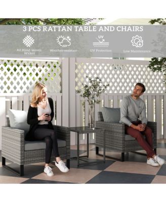 3PCS Patio Furniture Set Wicker Bistro Set with Cushions,