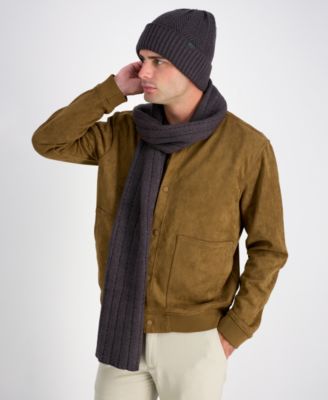 Men's 2-Piece Herringbone Knit Beanie and Scarf Box Set