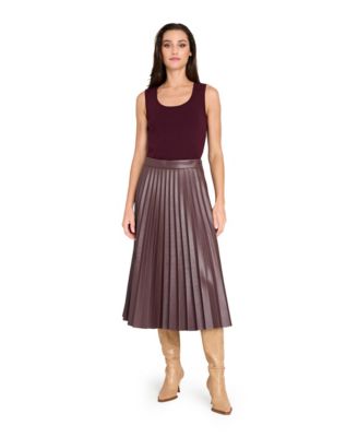 Women's Long Leather Pleated Skirt