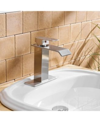 Waterfall Single Hole Single-Handle Low-Arc Bathroom Faucet With Supply Line and Escutcheon in Brushed Nickel