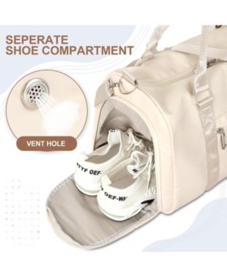 Womens Gym Tote Duffle Bag with Wet Pocket & Shoe Compartment, Sports Duffel Overnight Weekender Hospital Workout Carry on Bag for Girls, Ideal for Travel, Swimming, Dance, Ballet Beige