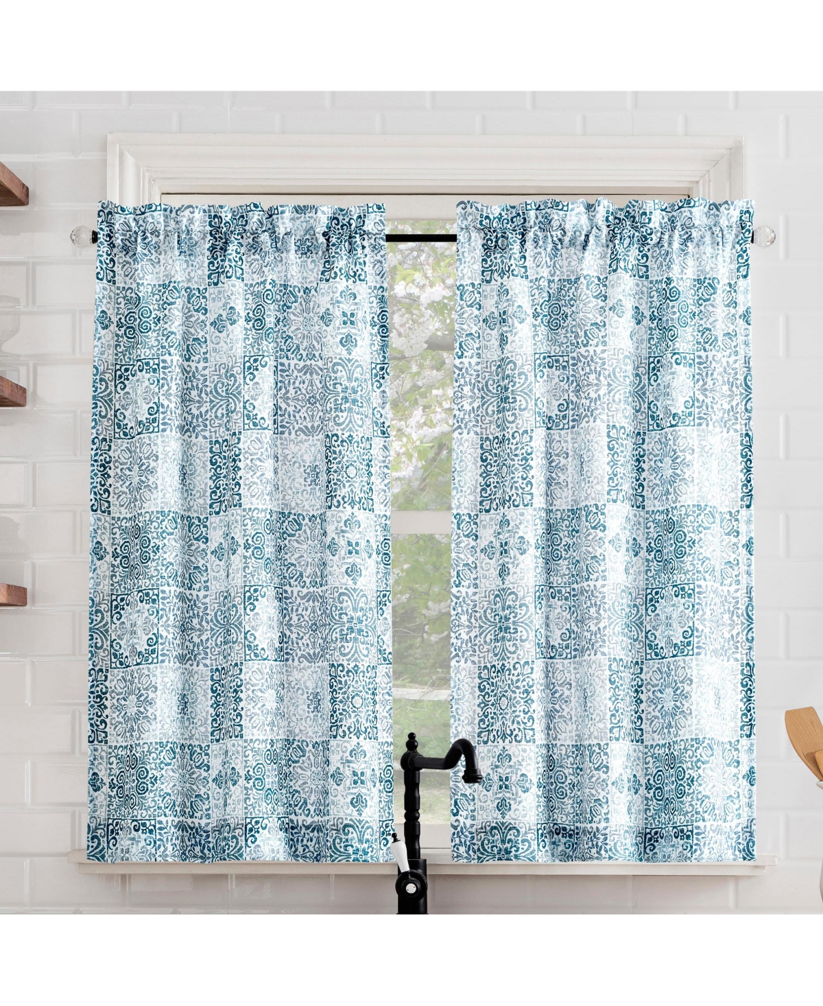 No. 918 Greco Mosaic Semi-Sheer Rod Pocket Kitchen Curtain Tier Pair