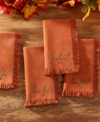 Fringed Harvest Sentiment Cotton Napkins, Set of 4