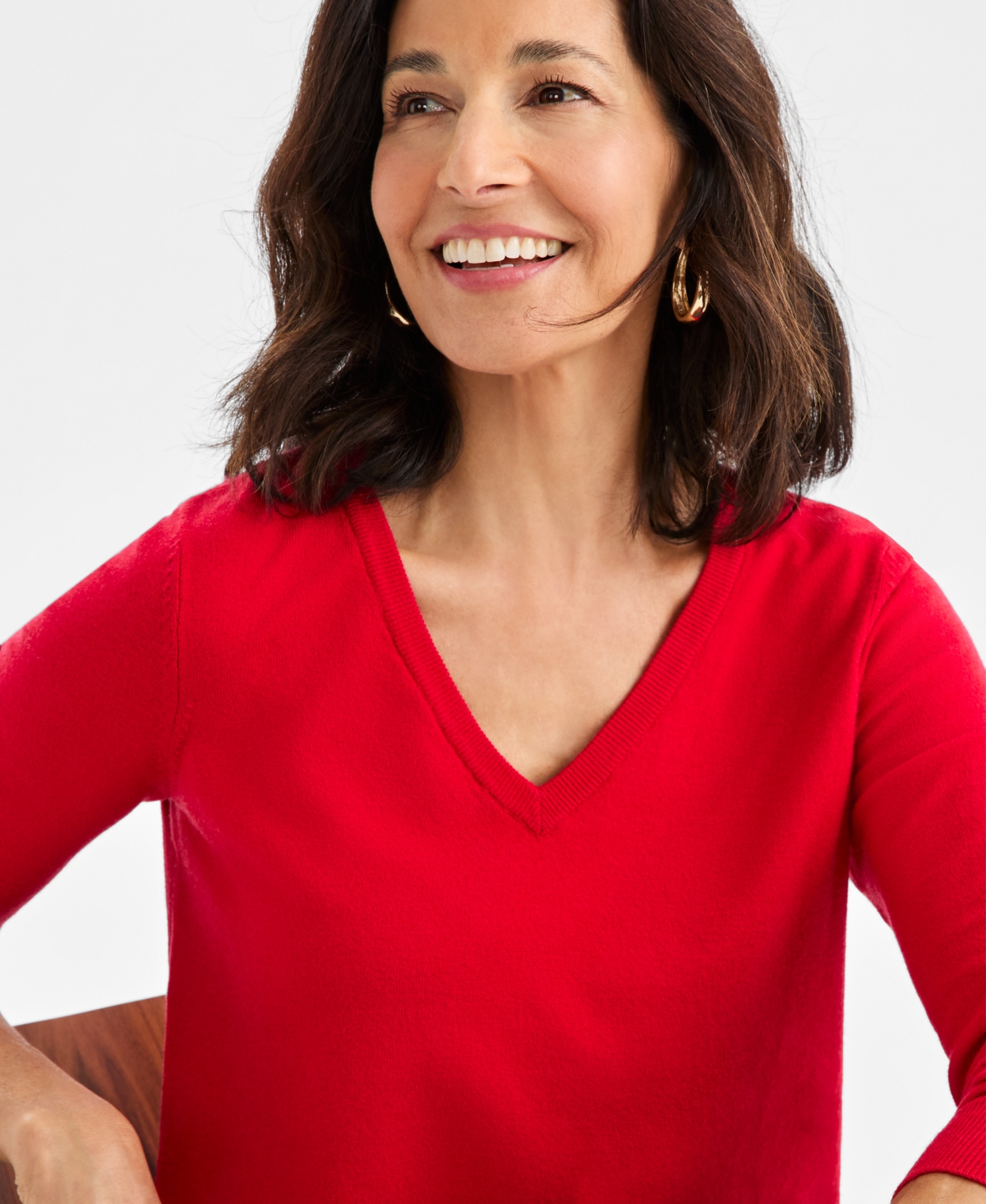 Style & Co Women's V-neck Long-sleeve Sweater, Created For Macy's In Red