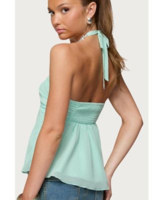 Women's Sequin Chiffon Keyhole Halter Top