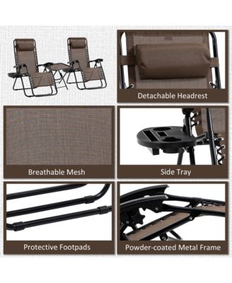 Zero Gravity Chair Set with Folding Table & Cup Holder Trays,