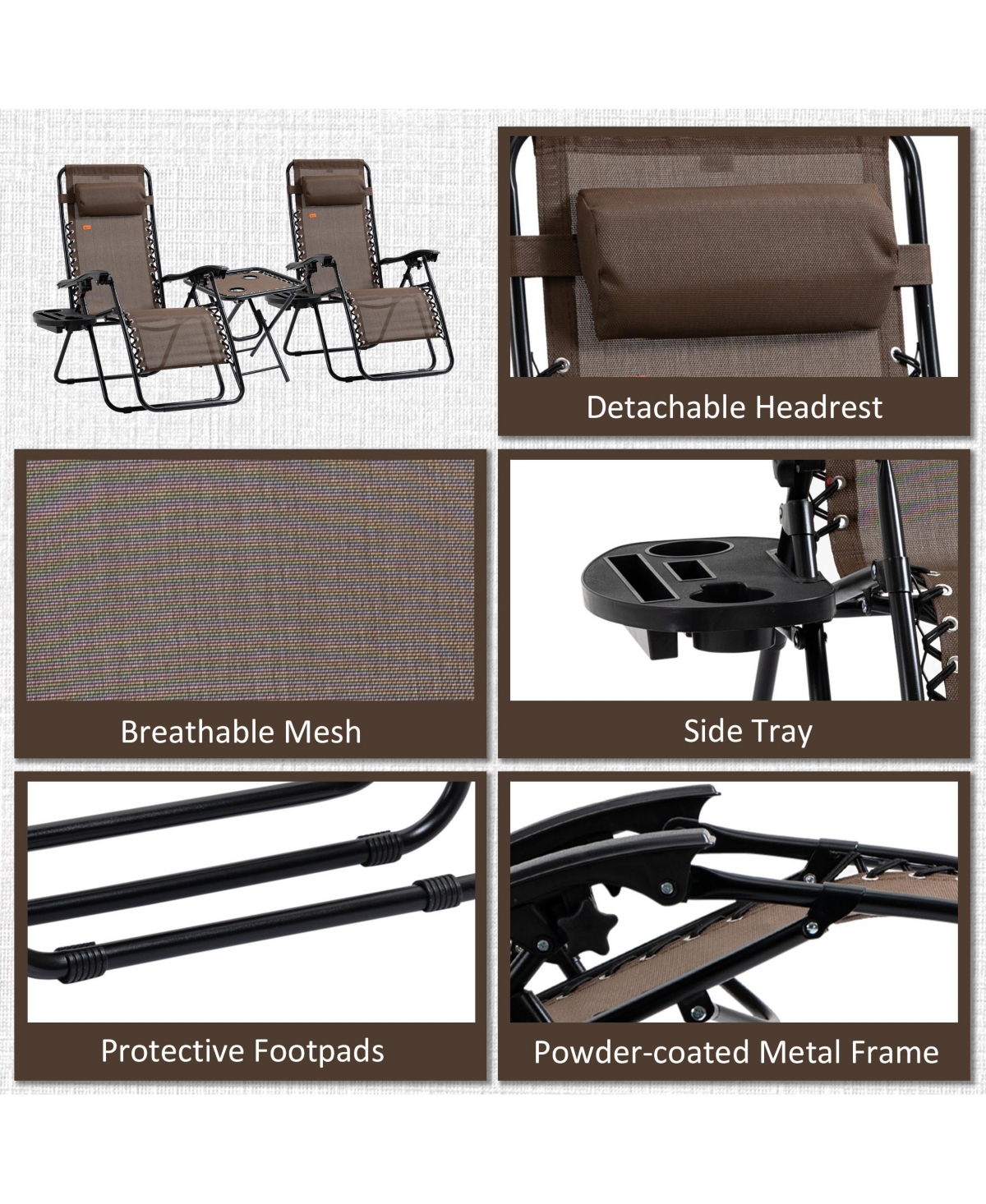 Outsunny Zero Gravity Chair Set with Folding Table & Cup Holder Trays,