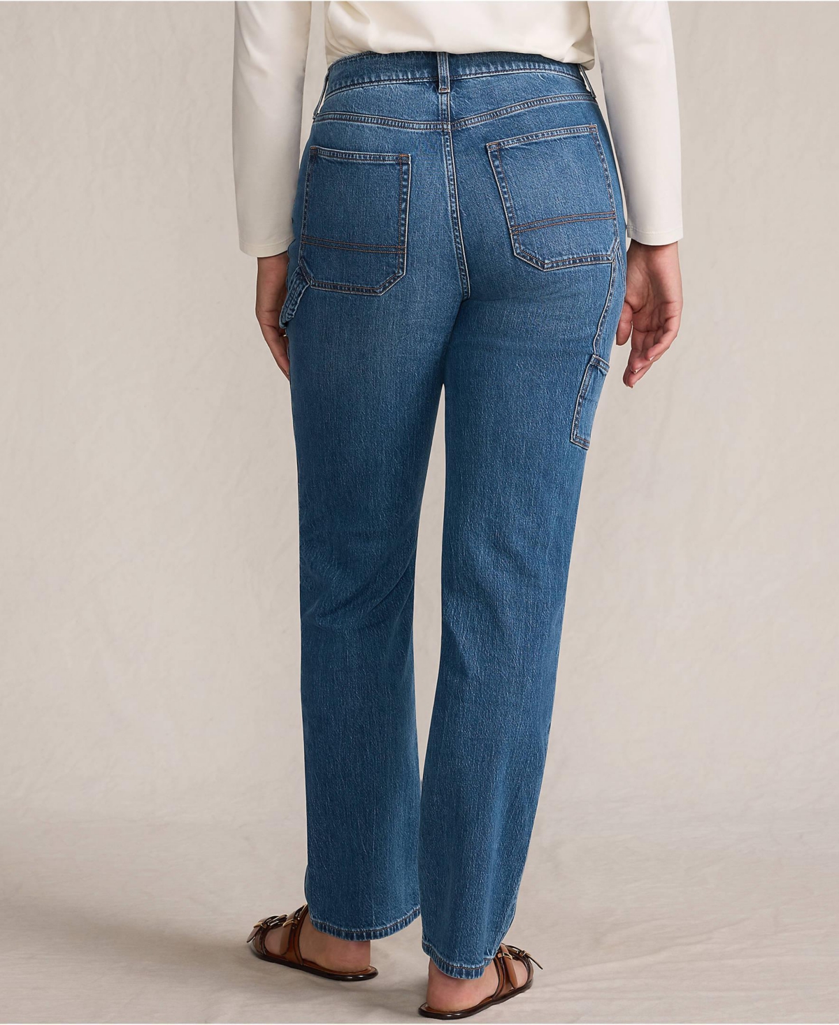 Lands' End Women's Soft Denim High Rise Rail Straight Leg Utility Jeans