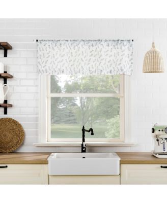 Hollis Floral Leaf Sheer Rod Pocket Kitchen Curtain Tier Pair