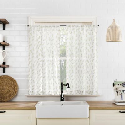Hollis Floral Leaf Sheer Rod Pocket Kitchen Curtain Tier Pair