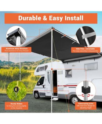 6.6x8.4 Ft Vehicle Awning with Eagle Side Wall Roof Rack Pull-Out Sun Shade Camp