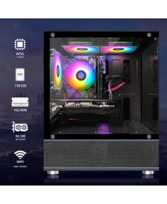 Gaming PC Desktop - Intel Core i5 , Radeon RX 590 8GB, 16GB RAM, 1TB SSD, 600M WiFi, Bluetooth 5.0, RGB BT Sound Bar, Windows 10 Home