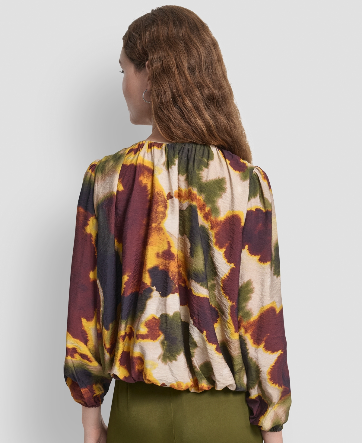 Dkny Women's Rumpled Voile Printed Long Sleeve Top