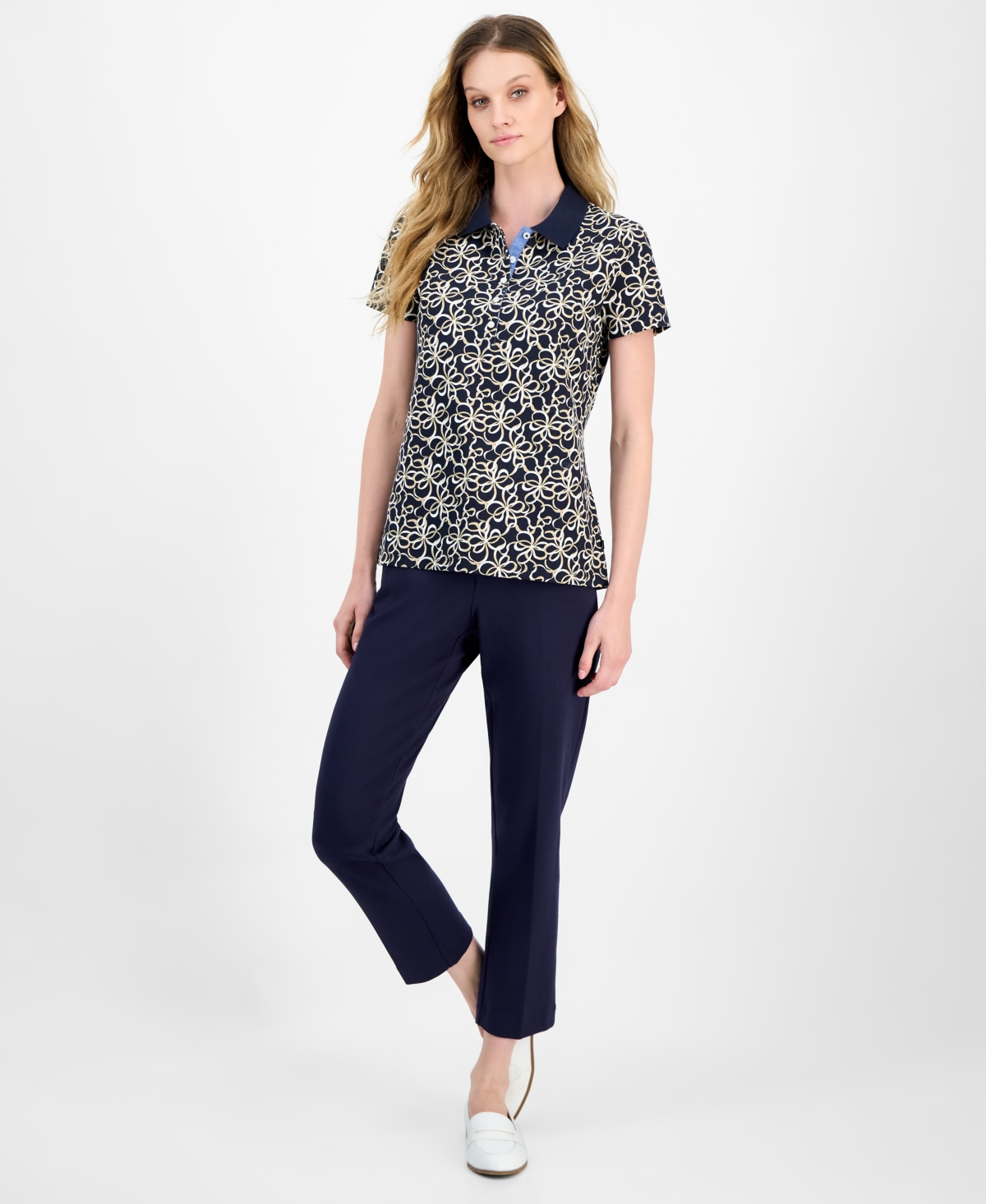 Nautica Jeans Women's Ribbons Short-sleeve Polo Shirt In Multi