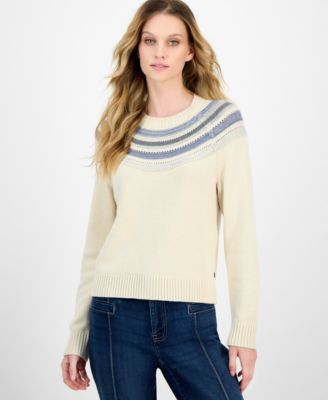 Nautica Jeans - Women's Striped Yoke Crewneck Sweater