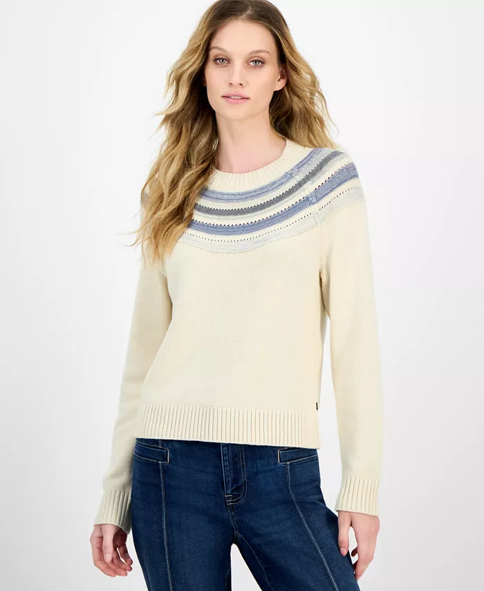 Nautica Women's Striped Yoke Crewneck Sweater