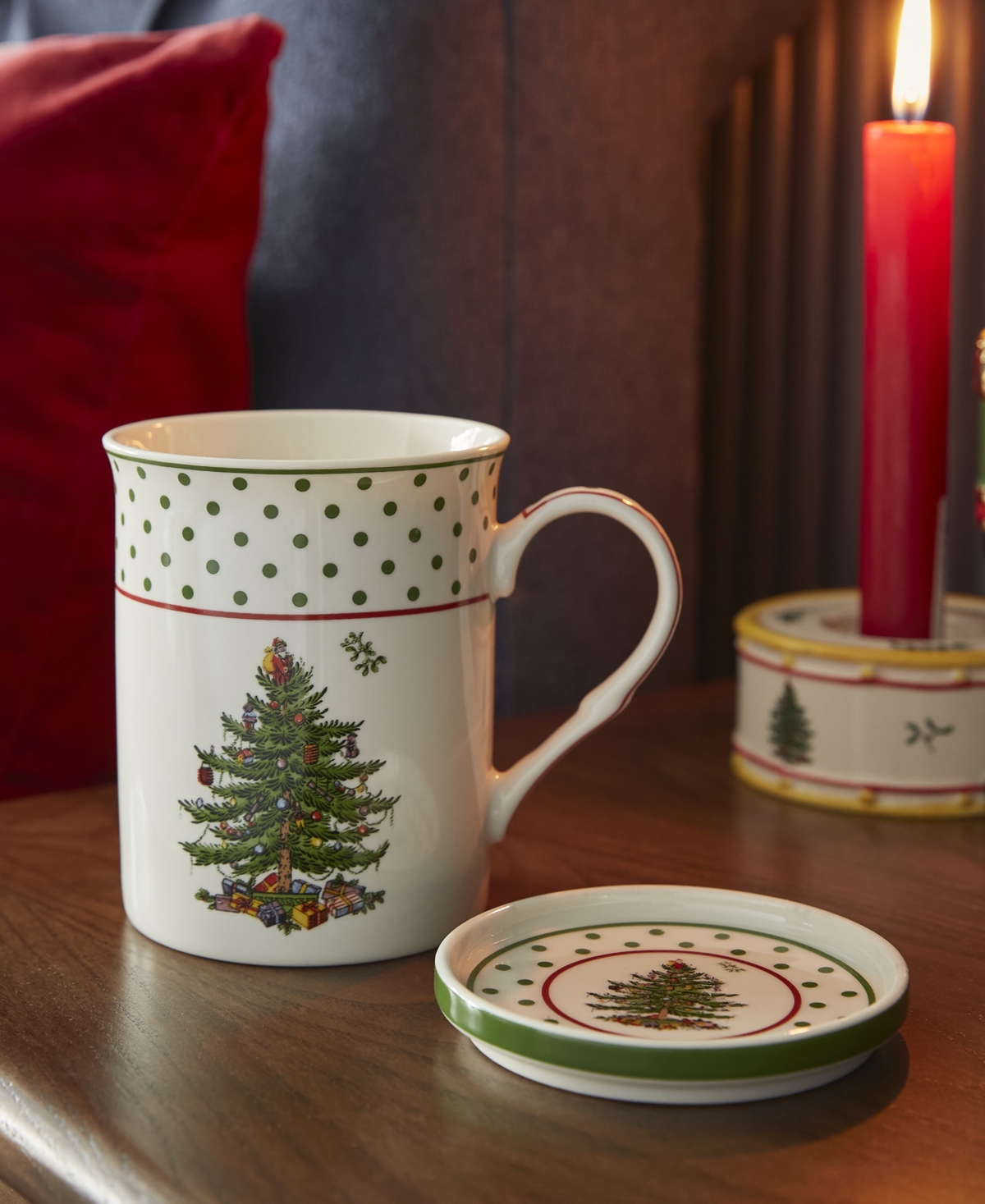 Spode Christmas Tree Polka Dot Mug & Coaster Set
