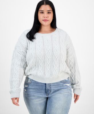 Madden Girl - Trendy Plus Pearl Cable-Knit Scoop-Neck Sweater